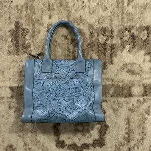 Patricia Nash Blue Floral Embossed Tote